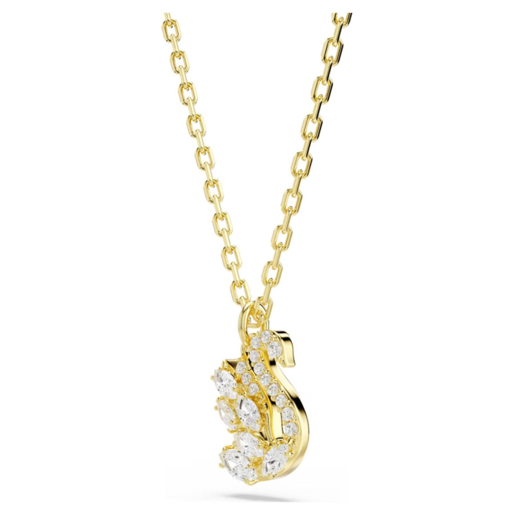 Swan pendant Mixed cuts, Swan, White, 18K gold finish